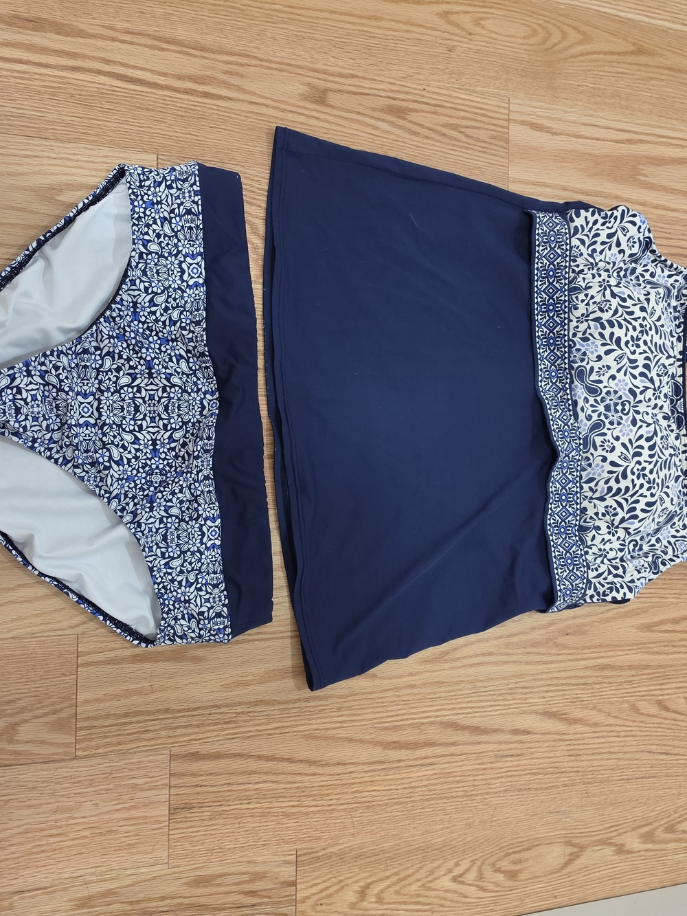 Lands' End Navy Blue and White Tankini with Navy Waistband And Matching Cover Up
